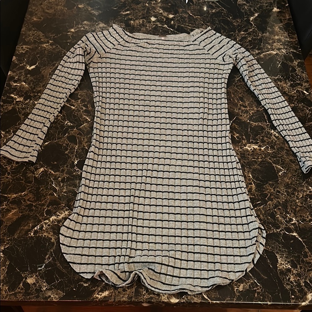Striped Long Sleeve Round Hem Dress, S